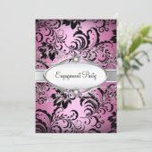 Pink Silver Floral Swirt Einladung (Stehend Vorderseite)