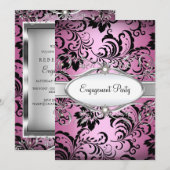 Pink Silver Floral Swirt Einladung (Vorne/Hinten)
