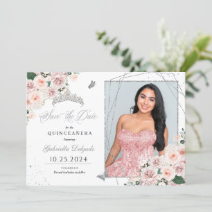 Pink & Silver Fotokarte Quinceañera Save the Date Einladung