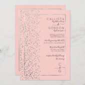 Pink Silver Funkelnd Glitzer Confetti Side Wedding Einladung (Vorne/Hinten)