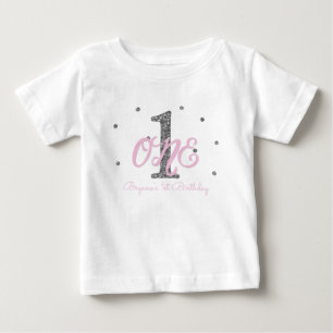Pink & Silver Girls Ein 1. Geburtstag Party Maßges Baby T-shirt