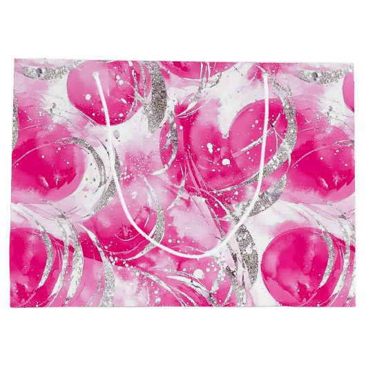 Pink Silver Glam Abstrakt Circles Birthday Große Geschenktüte (Rückseite)
