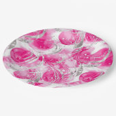 Pink Silver Glam Abstrakt Circles Birthday Pappteller (Schrägansicht)