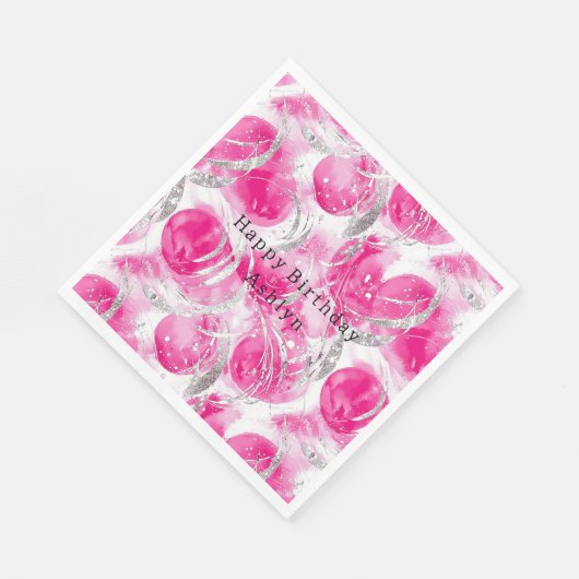 Pink Silver Glam Abstrakt Circles Birthday Serviette (Ecke)