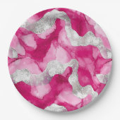 Pink Silver Glam Abstrakt Geburtstag Pappteller (Vorderseite)