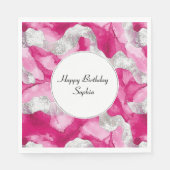 Pink Silver Glam Abstrakt Geburtstag Serviette (Vorderseite)