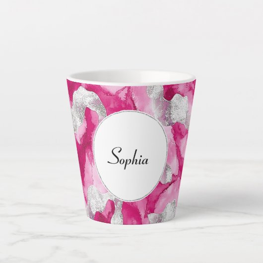 Pink Silver Glam Abstrakt Milchtasse (Vorderseite)