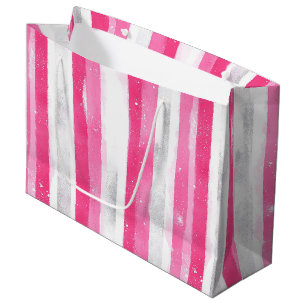 Pink Silver Glam Abstrakt Streifen Geburtstag Große Geschenktüte