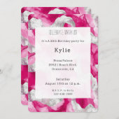 Pink Silver Glam Birthday Einladung (Vorne/Hinten)