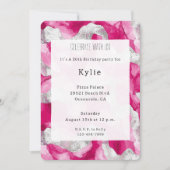 Pink Silver Glam Birthday Einladung (Vorderseite)