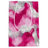 Pink Silver Glam Birthday Mittlere Geschenktüte (Vorderseite)