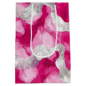 Pink Silver Glam Birthday Mittlere Geschenktüte (Rückseite)