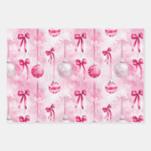 Pink Silver Glam Christmas Trees Flowers Ornaments Geschenkpapier Set (Vorderseite 3)