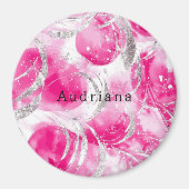 Pink Silver Glam Circles Geburtstag Magnet (Vorne)