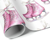 Pink Silver Glam Ice Skate Weihnachten Geschenkpapier (Rolleneckpunkt)