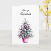 Pink Silver Glam Ornament Weihnachtsbaum Karte (Gelbe Blume)