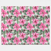 Pink Silver Glam Poinsettia Flowers Christmas Fleecedecke (Vorderseite (Horizontal))