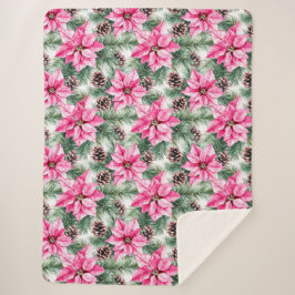 Pink Silver Glam Poinsettia Flowers Christmas Sherpadecke