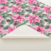 Pink Silver Glam Poinsettia Flowers Christmas Sherpadecke (3/4)