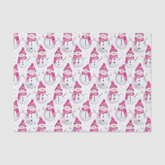 Pink Silver Glam Snowflakes Christmas Tree Snowman Seidenpapier (Vorderseite)