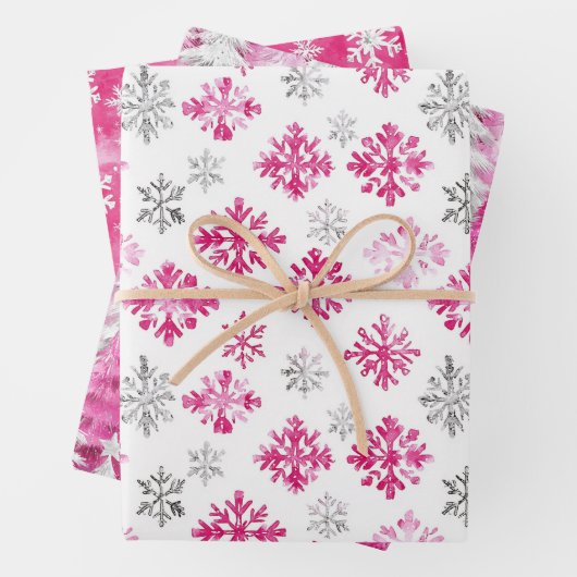 Pink Silver Glam Snowflakes Christmas Trees Geschenkpapier Set (Beispiel)