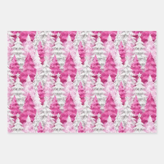 Pink Silver Glam Snowflakes Christmas Trees   Geschenkpapier Set (Vorderseite 2)