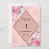 Pink silver glitter peony floral Table Numbers Einladung (Vorderseite)