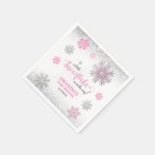 Pink Silver Glittery Snow Flake Winter Baby Shower Serviette (Ecke)