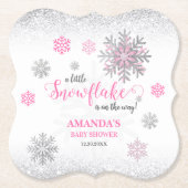 Pink Silver Glittery Snowflake Winter Baby Shower  Untersetzer (Vorderseite)
