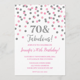 Pink Silver Glitzer Confetti 70 und fabelhaft Einladung