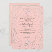 Pink Silver Glitzer Confetti Border Bat Mitzvah Einladung (Vorne/Hinten)