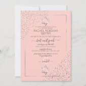 Pink Silver Glitzer Confetti Corners Bat Mitzvah Einladung (Vorderseite)