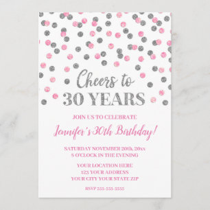 Pink Silver Glitzer Confetti jubelt bis 30 Jahre Einladung
