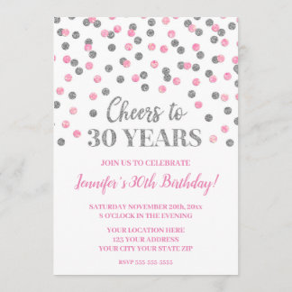 Pink Silver Glitzer Confetti jubelt bis 30 Jahre Einladung