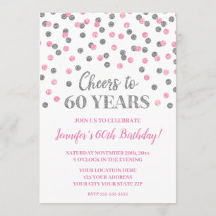 Pink Silver Glitzer Confetti jubelt bis 60 Jahre Einladung