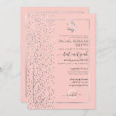 Pink Silver Glitzer Confetti Side Bat Mitzvah Einladung (Vorne/Hinten)