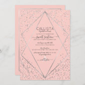 Pink Silver Glitzer Confetti Terrarium Sweet 16 Einladung (Vorne/Hinten)