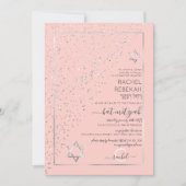 Pink Silver Glitzer Diagonal Confetti Bat Mitzvah Einladung (Vorderseite)