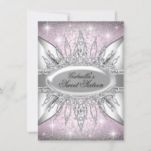Pink & Silver Glitzer-Diamant Sweet 16 Einladung