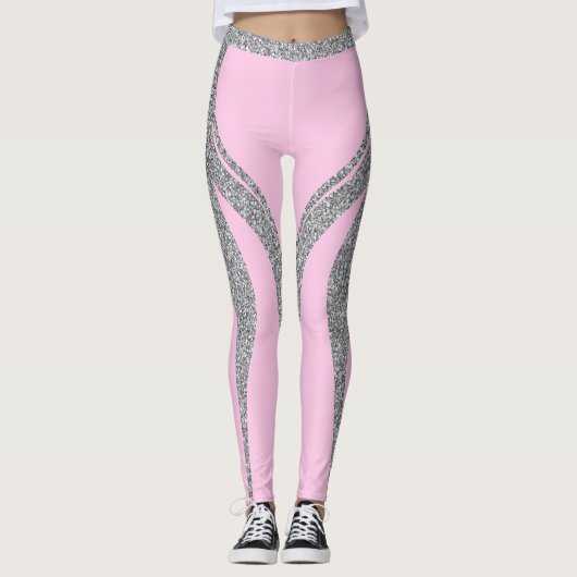 Pink Silver Glitzer Herzstück Hintern Active wear Leggings (Vorderseite)