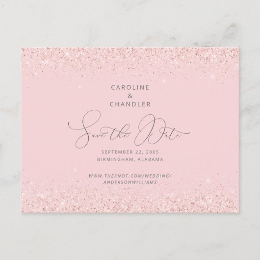 Pink & Silver Glitzer Hochzeit Speichern Sie das D Ankündigungspostkarte (Vorderseite)