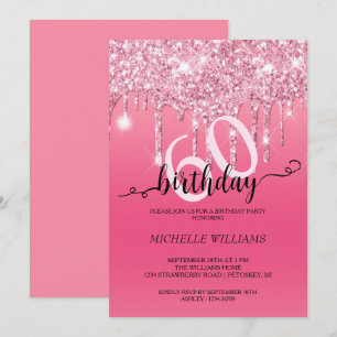 Pink Silver Glitzer Kalligrafie Geburtstag Einladung