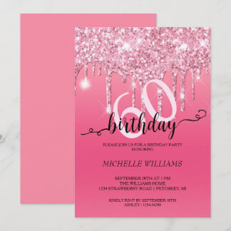 Pink Silver Glitzer Kalligrafie Geburtstag Einladung