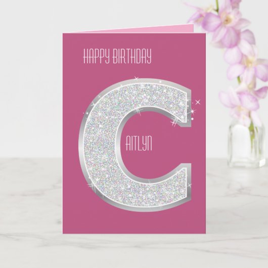 Pink Silver Glitzer Letter C Karte (Orchidee)