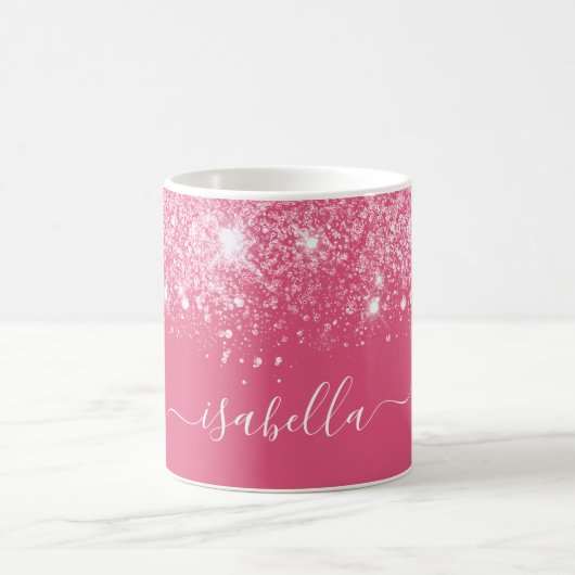 Pink Silver Glitzer Namensskript Kaffeetasse (Mittel)