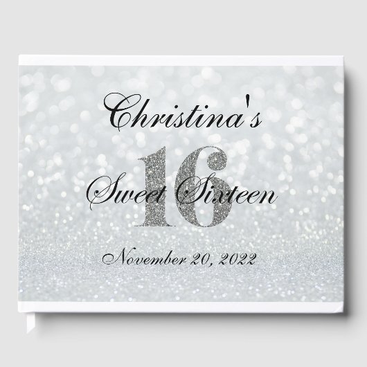 Pink Silver Glitzer Sweet 16 Custom Guest Book Gästebuch (Vorderseite)