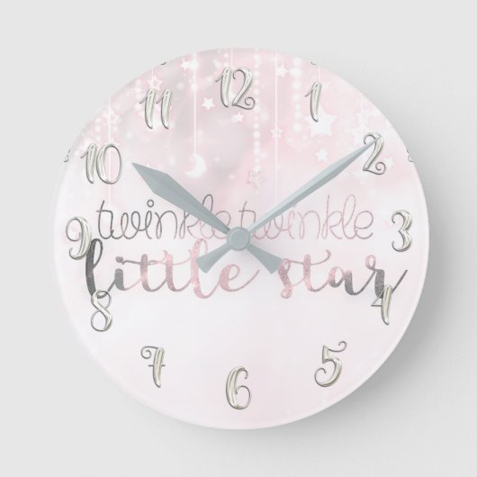 Pink Silver Glows Celestial Twinkle Little Star Runde Wanduhr (Vorderseite)