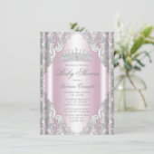 Pink Silver Grau Extravagant Princess Baby Dusche Einladung (Stehend Vorderseite)