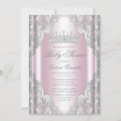 Pink Silver Grau Extravagant Princess Baby Dusche Einladung (Vorderseite)