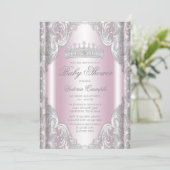 Pink Silver Grau Extravagant Princess Baby Dusche Einladung (Stehend Vorderseite)